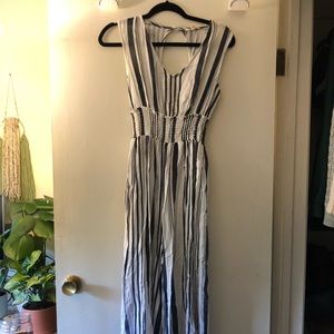 Navy and white striped jumpsuit